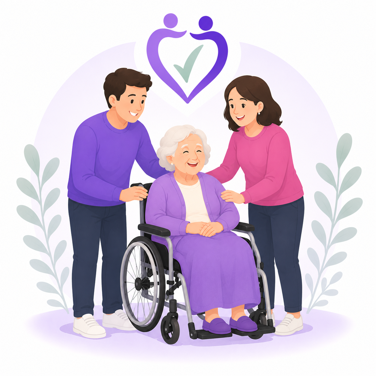 Deux aidants accompagnant une résidente, illustration E-sensya & Co